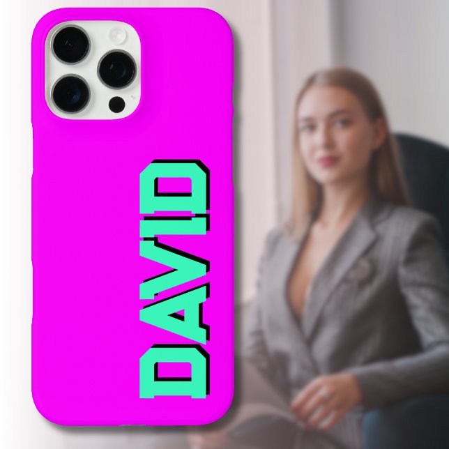 Coques Case-Mate iPhone Turquoise 3D Noir Nom moderne | Drôle Neon Magenta (Créateur téléchargé)