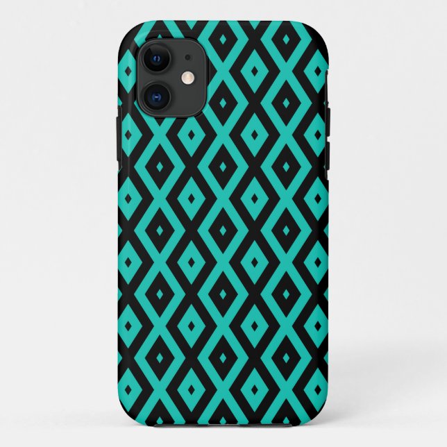 Coques Case-Mate iPhone Turquoise and black diamond pattern (Dos)