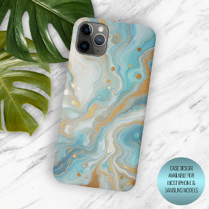 Coque Case-Mate iPhone Turquoise Aqua Turquoise Blue Gold Marble Art Moti