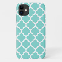 Turquoise Aqua Wht Moroccan Quatrefoil Pattern #5