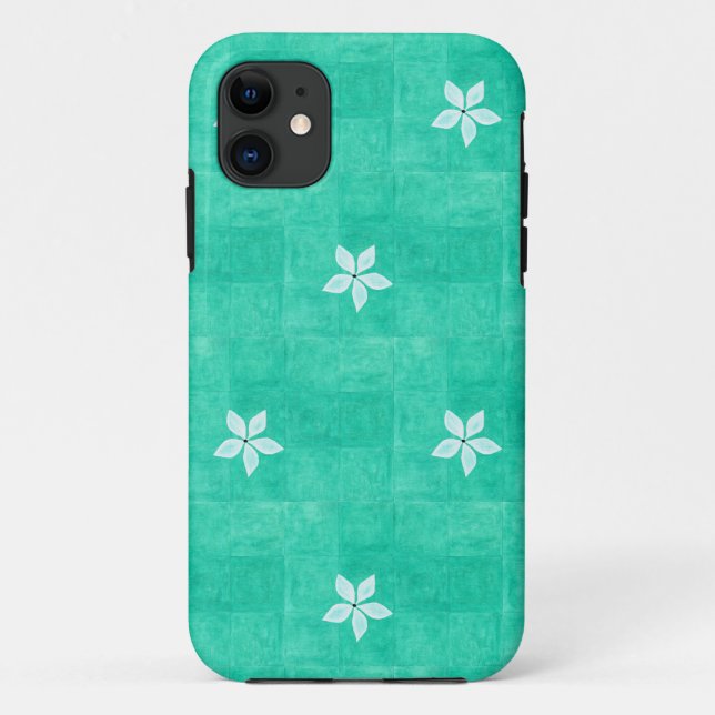 Coques Case-Mate iPhone Turquoise avec fleur blanche (Dos)