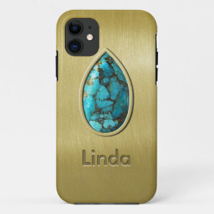 Coques Pour iPhone Turquoise avec l'encadrement d'or