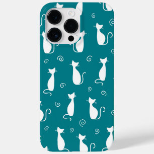 COQUE Case-Mate iPhone TURQUOISE AVEC MOTIF CHAT SITTTING BLANC