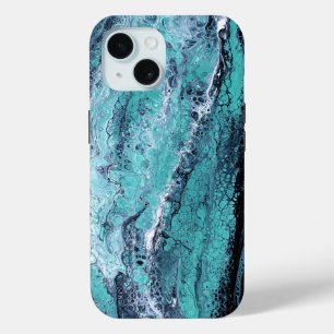 Coque Case-Mate iPhone Turquoise & Black Marble Abstrait 
