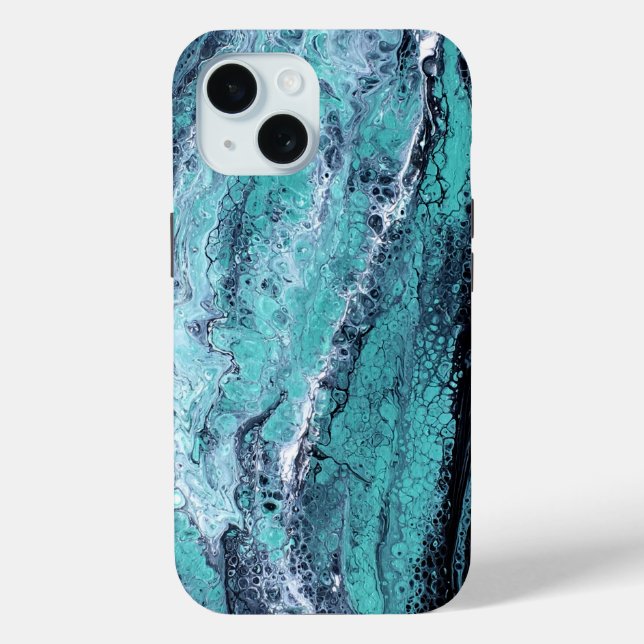 Coques Case-Mate iPhone Turquoise & Black Marble Abstrait  (Verso)