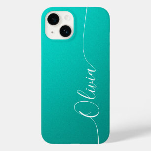 Coque Case-Mate iPhone Turquoise Blanc Élégant Nom en écriture calligraph
