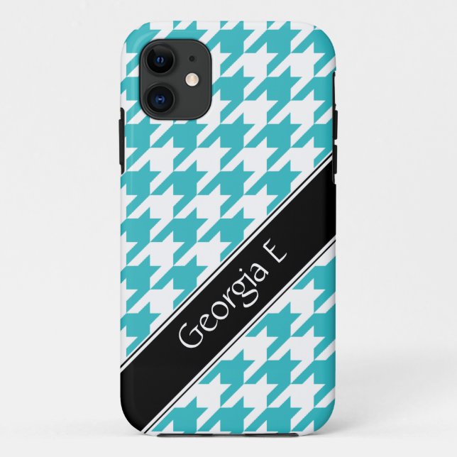 Coques Case-Mate iPhone Turquoise & Blanc Houndstooth personnalisé iPhone  (Dos)