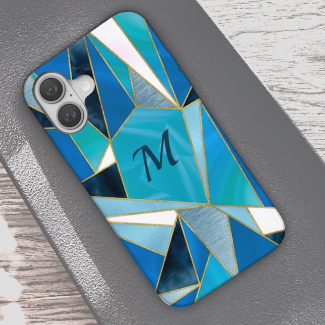 Coques Case-Mate iPhone Turquoise bleu aqua géométrique abstrait (Créateur téléchargé)