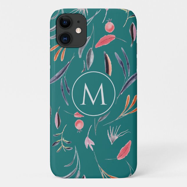 Coques Case-Mate iPhone Turquoise bleu Floral MONOGRAM Personnalisé (Dos)