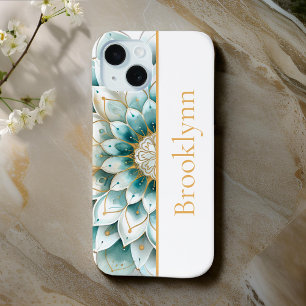 Coque Case-Mate iPhone Turquoise bleu or Floral Mandala Personnalisé