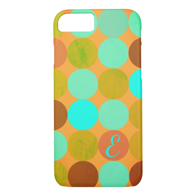 Coques Case-Mate iPhone Turquoise Bleu Vert & Cercles Orange Monogramme (Dos)
