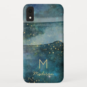 Case-Mate iPhone Case Turquoise Blue Galaxy Gold Stars Ciel céleste Mono