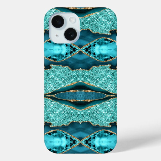 Coques Case-Mate iPhone Turquoise Blue Gold Parties scintillant Turquoise  (Verso)