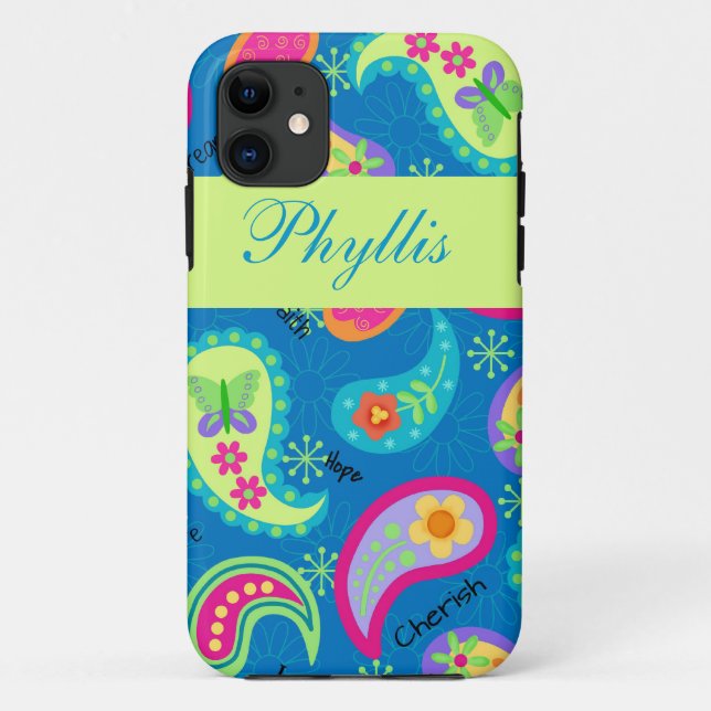 Coques Case-Mate iPhone Turquoise Blue Green Modern Paisley Nom du Motif (Dos)