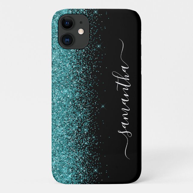 Coques Case-Mate iPhone Turquoise Blue Parties scintillant Ombre Nom perso (Dos)
