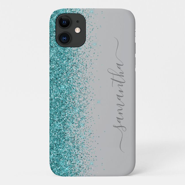 Coques Case-Mate iPhone Turquoise Blue Parties scintillant Ombre Nom perso (Dos)