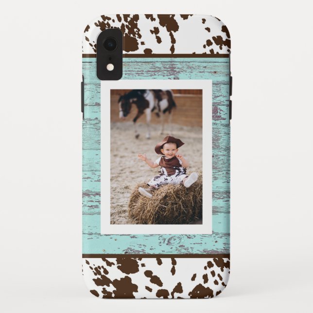 Coques Case-Mate iPhone Turquoise Bois Rustique Cuir de Vache Photo (Dos)