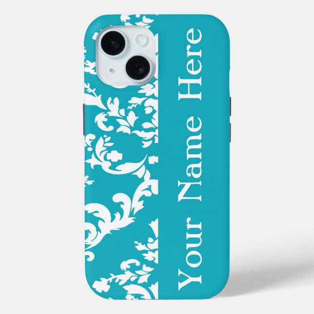 Coques Case-Mate iPhone Turquoise Bold Damask avec nom @ Emporiomoffa (Verso)