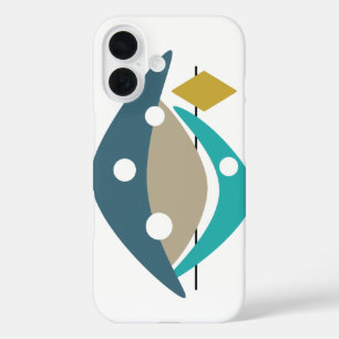 Coque Pour iPhone 16 Turquoise Boomerang Retro Mid Century Moderne