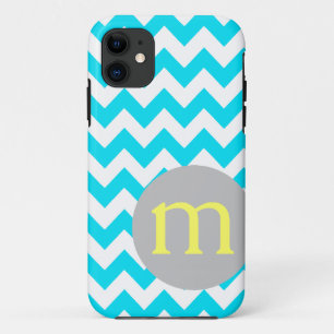 Coque iPhone 11 Turquoise Chevron Monogramme Initial