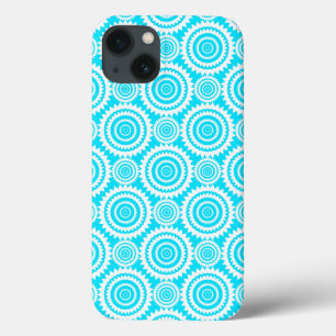 Etui iPhone 13 Turquoise Clair et Motif Géométrique Amusant Blanc