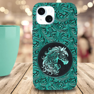 Coque Case-Mate iPhone Turquoise cowgirl floral à outils cuir tête de che