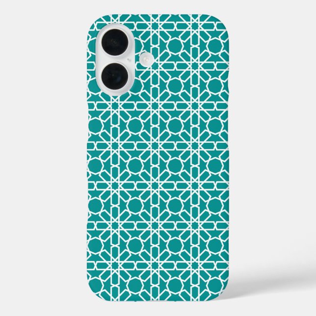Coques Case-Mate iPhone Turquoise et blanc Motif de zellige marocain (Verso)