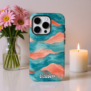 Coque iPhone 16 Pro Turquoise et Fuschia Abstrait