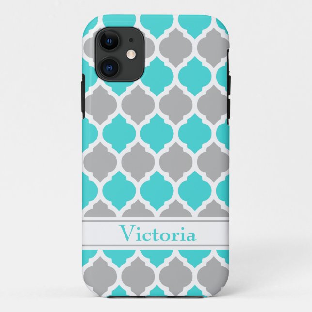 Coques Case-Mate iPhone Turquoise et gris Marocain Trellis Motif (Dos)