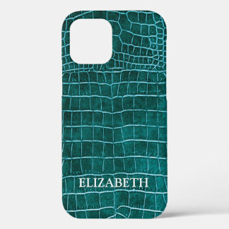Case-Mate iPhone Case Turquoise Faux Crocodile Cuir Nom personnalisé