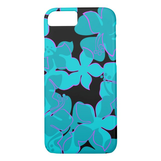 Coques Case-Mate iPhone Turquoise floral de l'Hibiscus d'Hanalei (Dos)