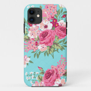 Coques Pour iPhone Turquoise Girly de roses vintages de cas d'Iphone