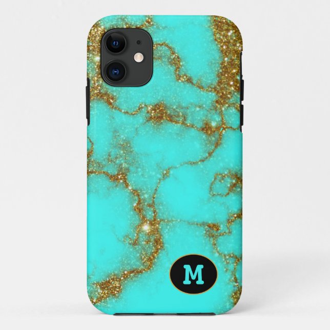 Coques Case-Mate iPhone Turquoise Moderne & Cristal de Pierre Personnalisé (Dos)