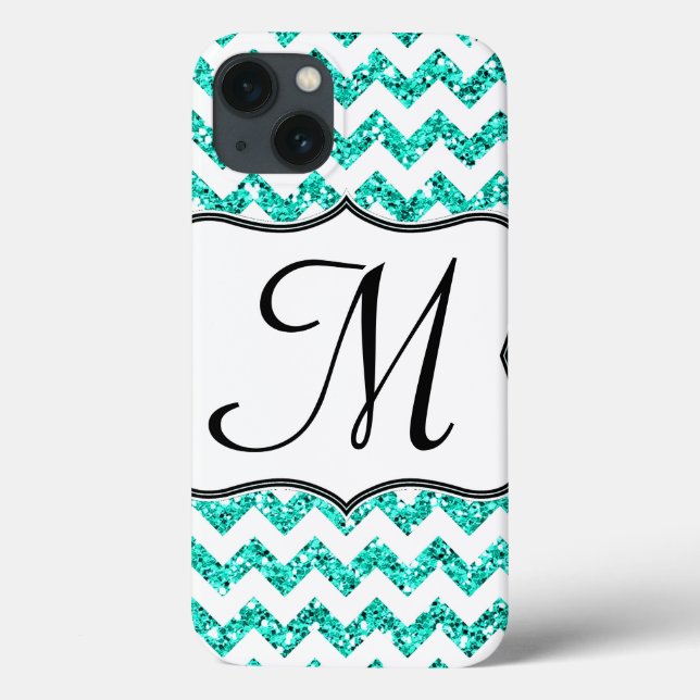 Coques Case-Mate iPhone Turquoise moderne Glitt Chevron Girly Monogram Coq (Verso)