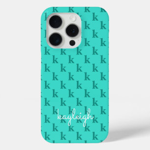 Coque Case-Mate iPhone Turquoise Moderne Monogramme Nom Couleur Unie   Sa