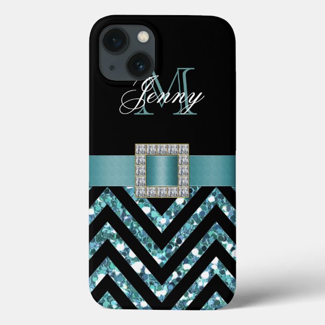 COQUES Case-Mate iPhone TURQUOISE NOIR CHEVRON PARTIES SCINTILLANT FILLE (Verso)