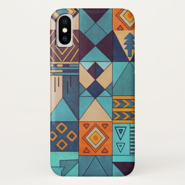 Coques Case-Mate iPhone Turquoise & Orange Patchwork  (Dos)