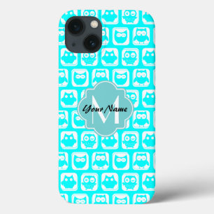 Coques Pour iPhone Turquoise Owl Motif Aqua Nom personnalisé