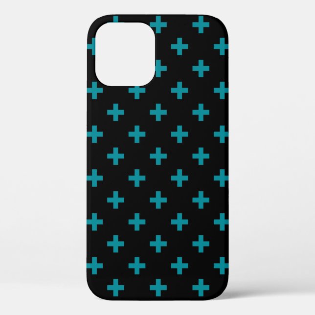 Coques Case-Mate iPhone Turquoise polka croise sur noir (Verso)