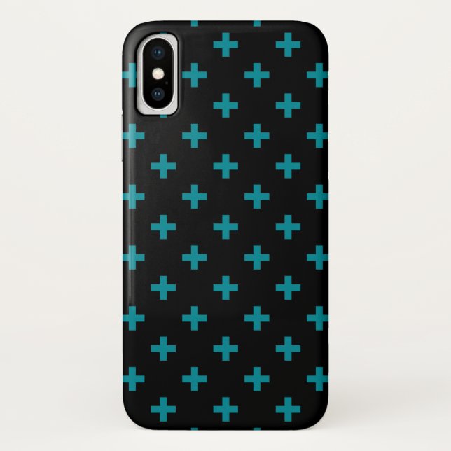 Coques Case-Mate iPhone Turquoise polka croise sur noir (Dos)