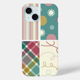 Coque Pour iPhone 15 Turquoise Pourpre Plaid Points de contrôle Scribbl