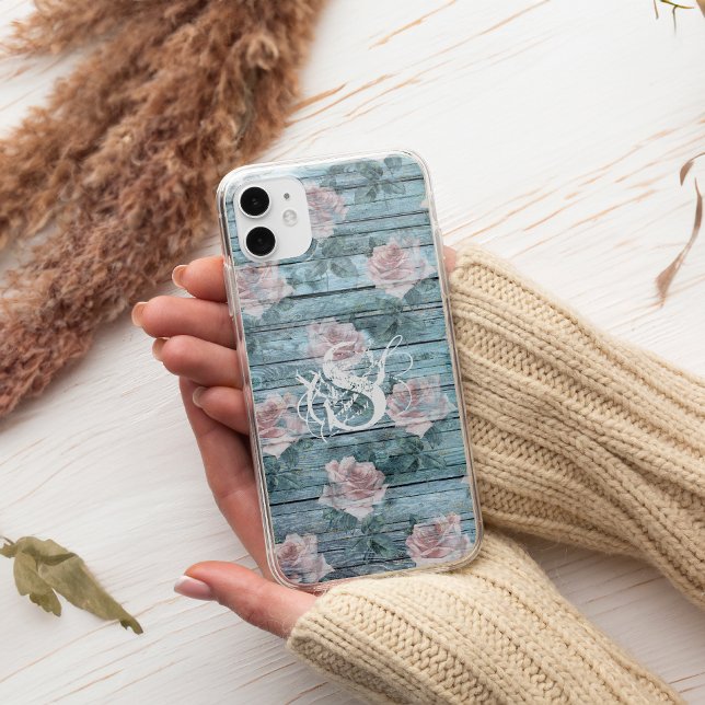 Coques Case-Mate iPhone Turquoise Rose Pâle Floral Monogramme Chic Décontr (Créateur téléchargé)