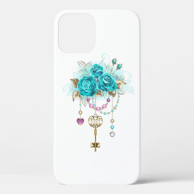 Coques Case-Mate iPhone Turquoise Roses with Keys (Verso)