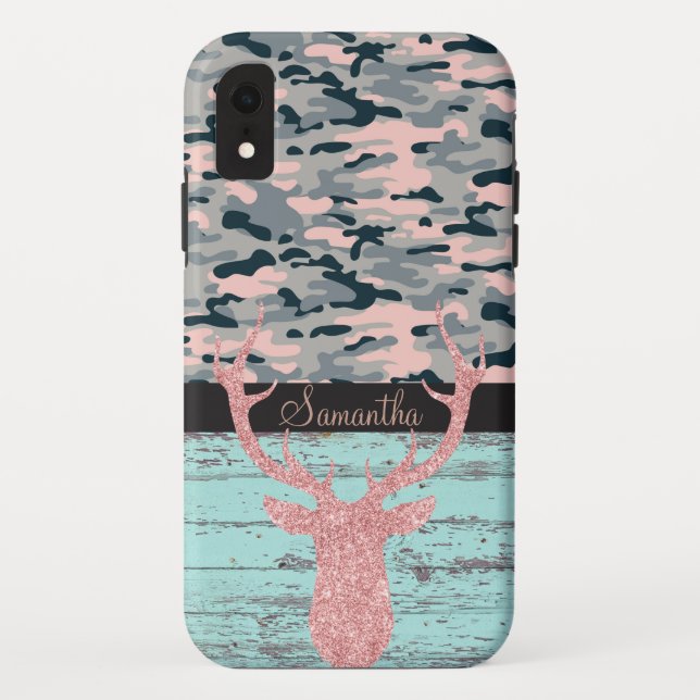 Coques Case-Mate iPhone Turquoise Rustique Bois Rose Caméléon Andouiller (Dos)