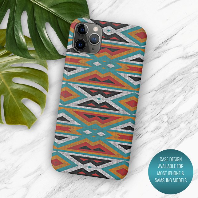 Coques Case-Mate iPhone Turquoise sarcelle bleu noir Mosaïque Art tribal (Créateur téléchargé)