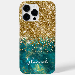 Coque Case-Mate iPhone Turquoise sarcelle pailleté or personnalisé