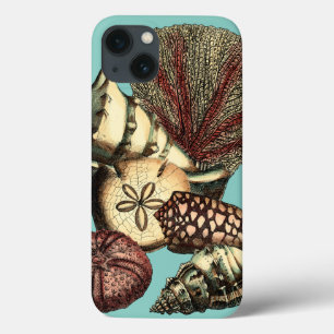 iPhone 13 Coque Turquoise Shell et collection de corail rouge