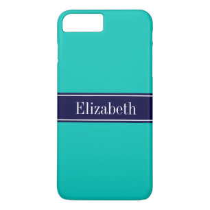 Coque Case-Mate Pour iPhone Turquoise solide, Nom du ruban bleu marine Monogra
