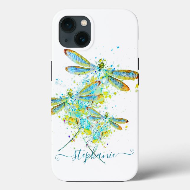 Coques Case-Mate iPhone Turquoise Splatter Dragonfly personnalisée (Verso)