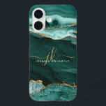 Coque Pour iPhone 16 Turquoise Turquoise Agate Gold Parties scintillant<br><div class="desc">Boîtier de téléphone portable moderne et élégant avec des accents d'agate turquoise turquoise et de marbre et de parties scintillant dorée personnalisées avec des initiales et nom chic manuscrits monogramme. Contactez le concepteur via Zazzle Conversation ou makeitaboutyoustore@gmail.com si vous souhaitez modifier ce design, sur un autre produit ou pour coordonner...</div>